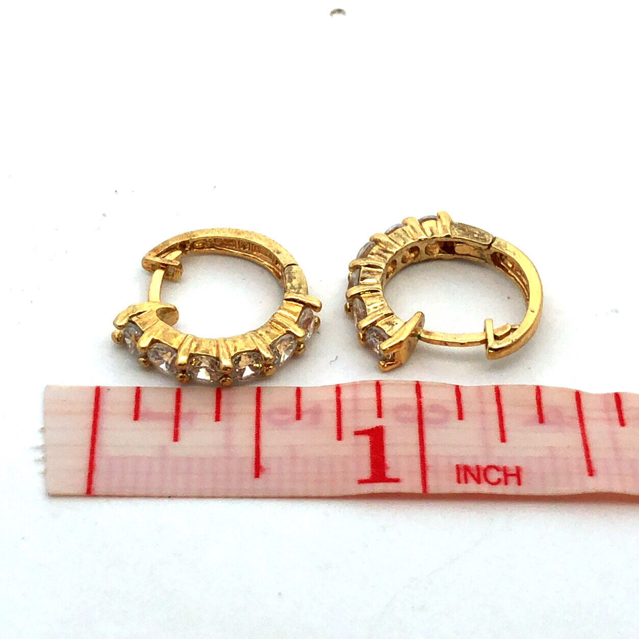Designer 925 Sterling Silver Gold Vermeil Round CZ Hinged Huggie Hoop Earrings