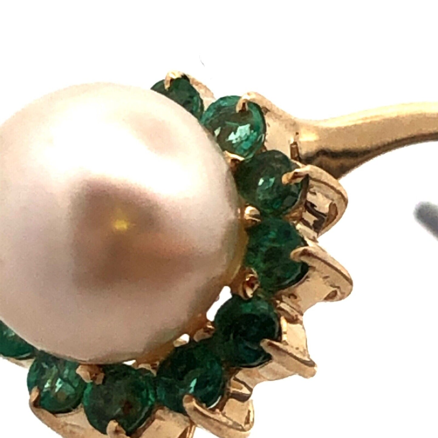 Designer 14K Yellow Gold Round Pearl Green Tourmaline Halo Cocktail Ring