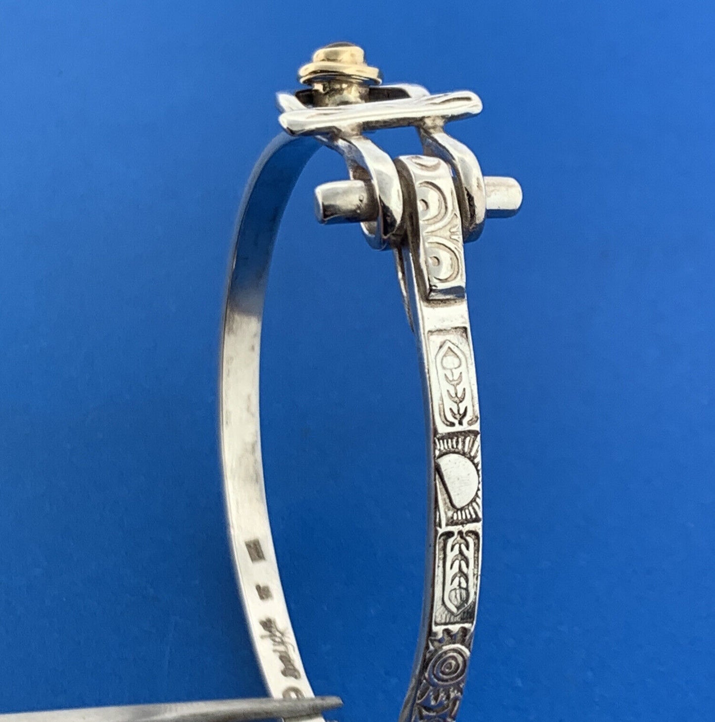 Sun Lyon Studio 925 Sterling Silver 14K Gold Ruby Hand Wrought Cuff Bracelet