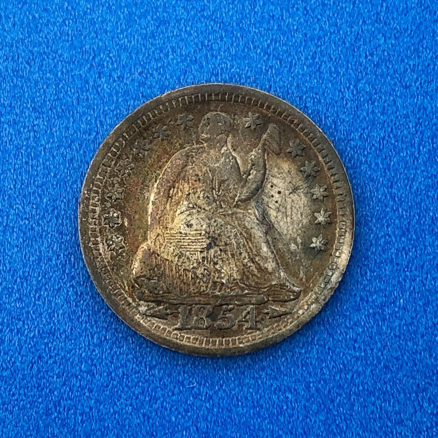1854 P Silver Seated Half Dime 5c w/Arrows Better Key Nice Toned Type Coin