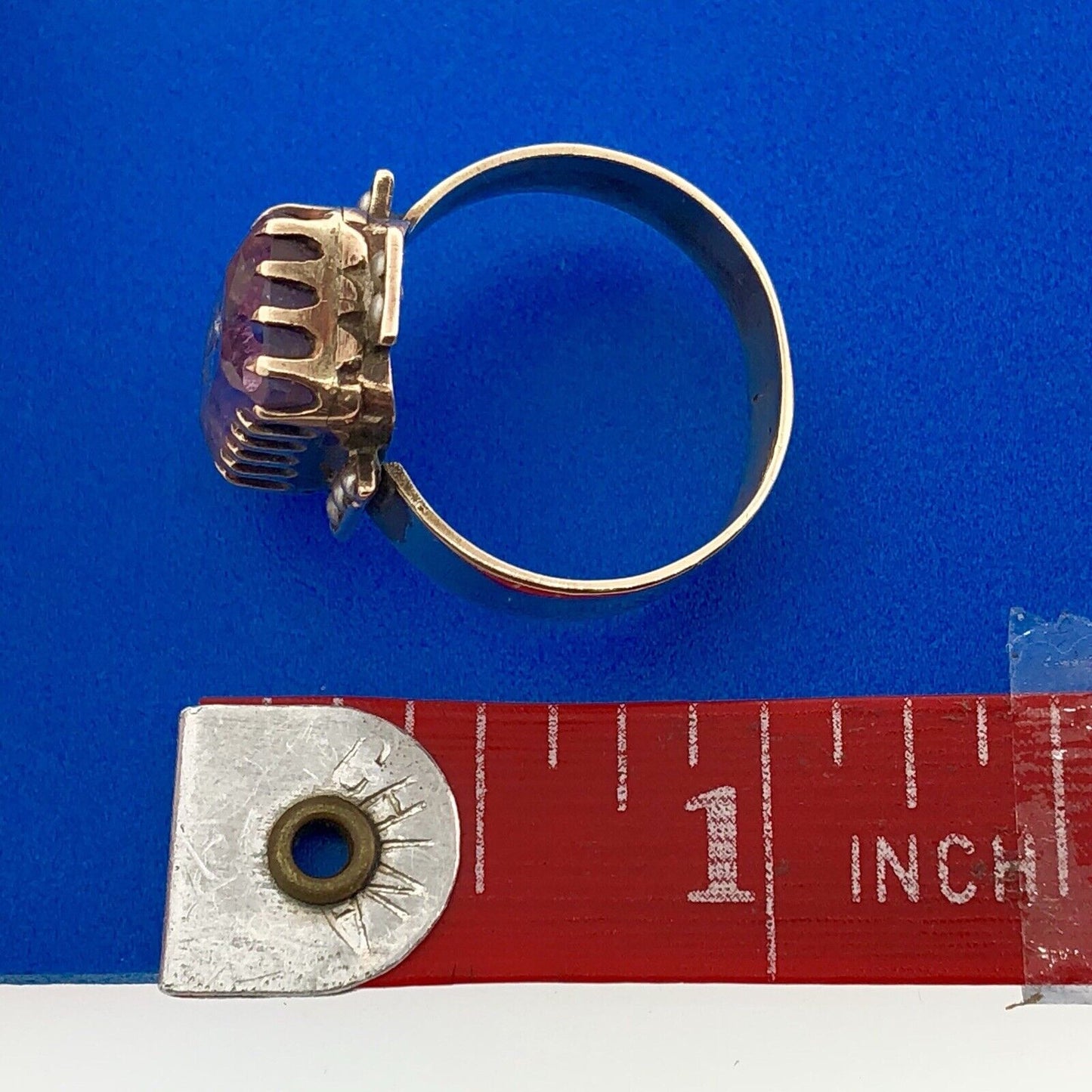 Art Deco Art Nouveau 14K Yellow Gold Amethyst Diamond Seed Pearl Cocktail Ring