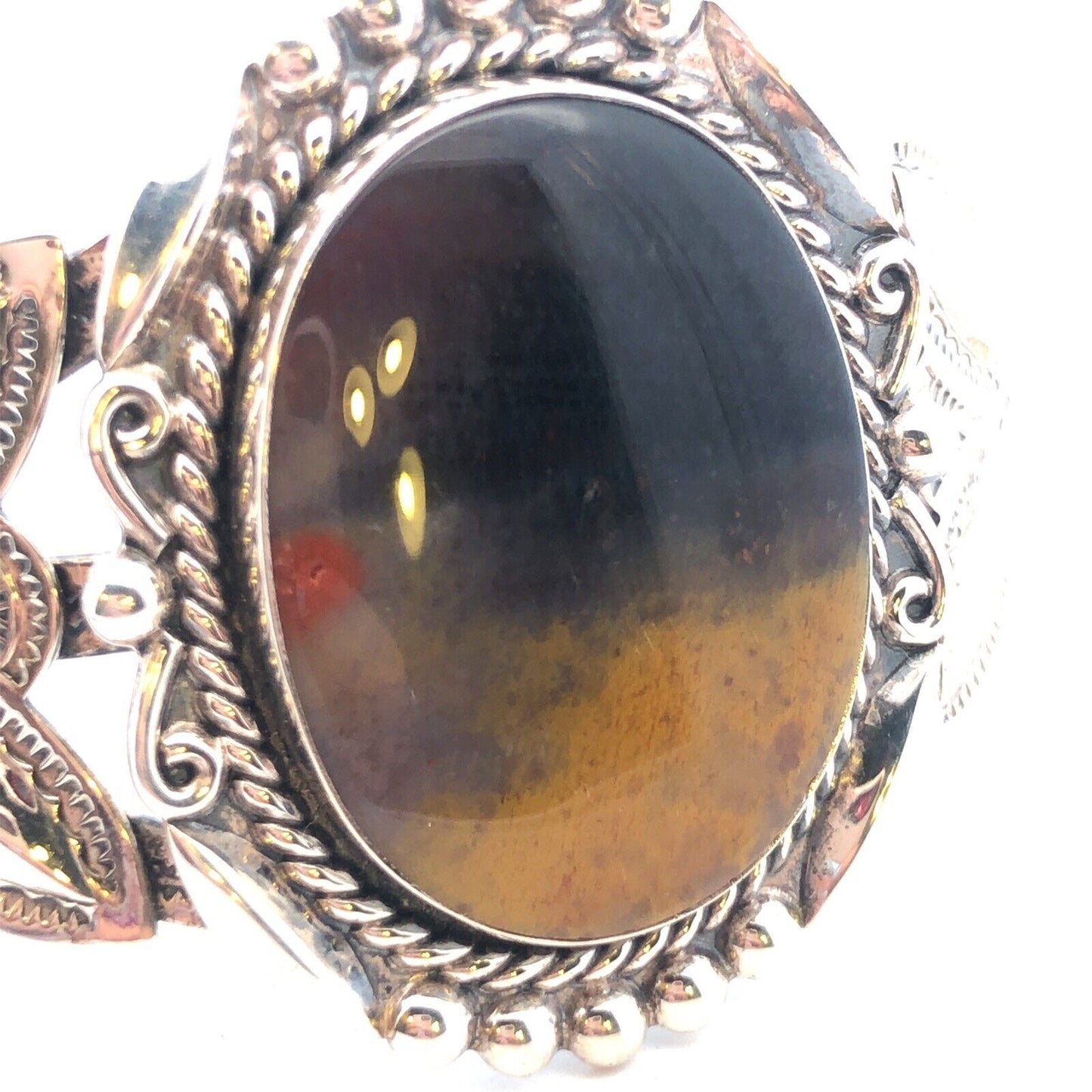 Native American 925 Sterling Silver Bumblebee Jasper Nature Cuff Bracelet