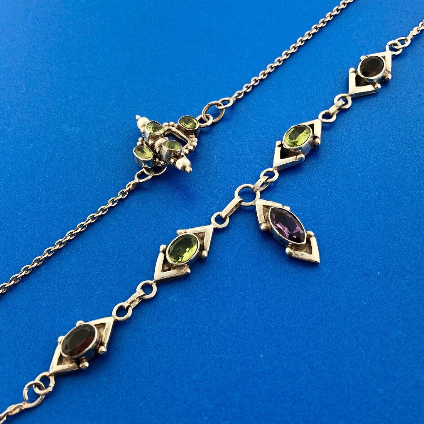 Stunning Sterling Silver 925 Peridot Garnet Amethyst 17" Toggle Necklace