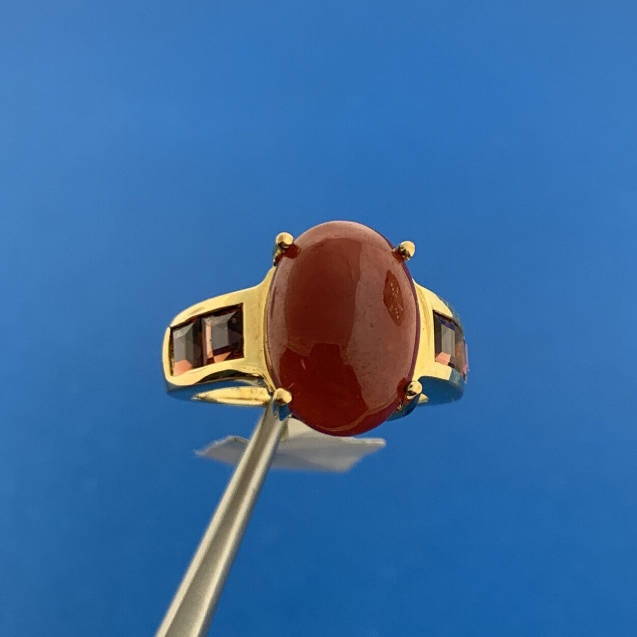 Designer 925 Sterling Silver Vermeil Carnelian Cubic Zirconia Ring New With Tags