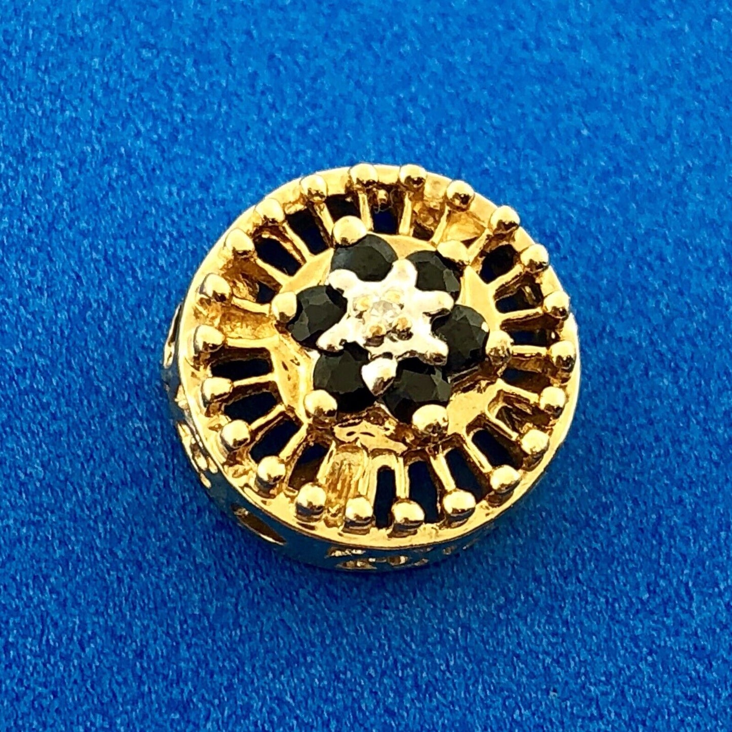 Designer OMG 10K Yellow Gold Blue Sapphire Cluster Slide Charm Diamond Accent