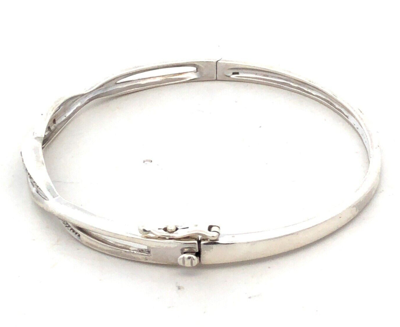 Designer ZEI 925 Sterling Silver Diamond Braided Infinity Hinged Bangle Bracelet
