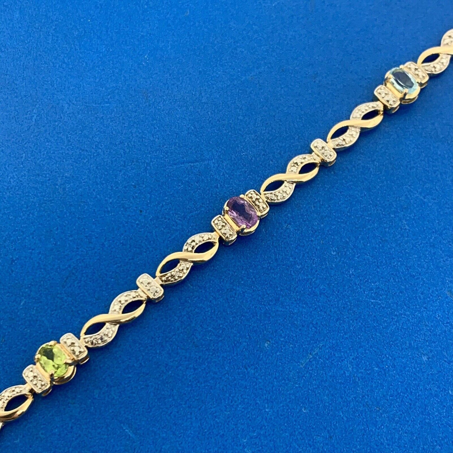 Vermeil 925 Sterling Silver Citrine Amethyst Peridot Blue Topaz Tennis Bracelet