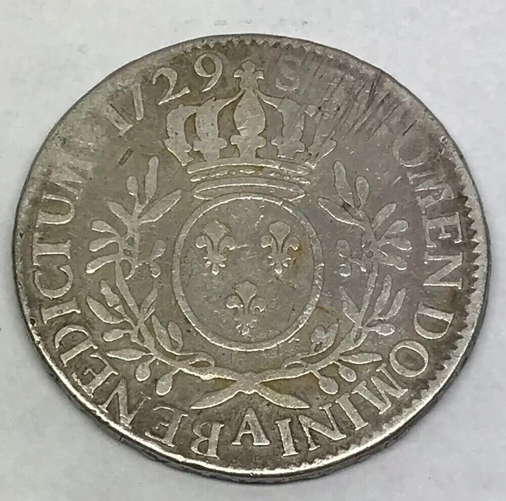 1729 A France Louis XV One Ecu Paris Mint Silver Crown