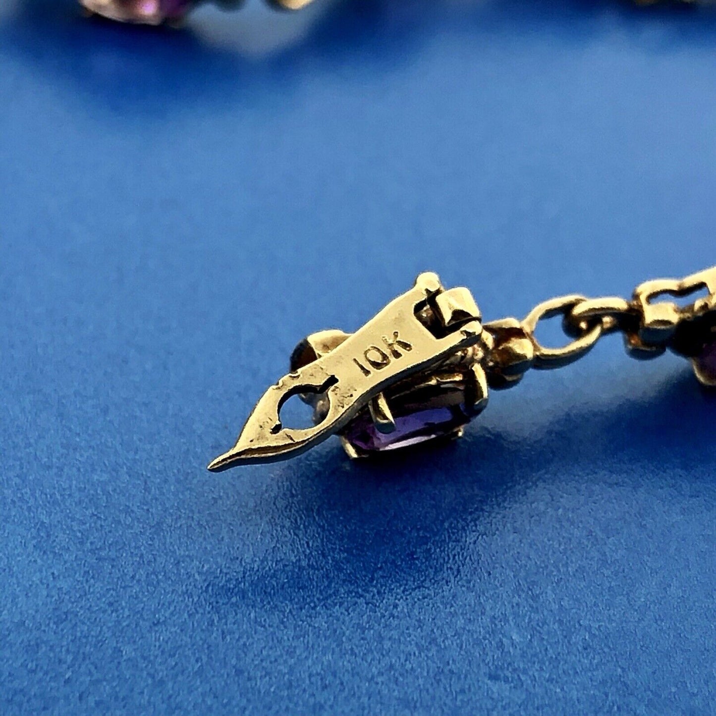 Vintage 10K Yellow Gold Oval Amethyst Panel February Anniversary Tennis Bracelet