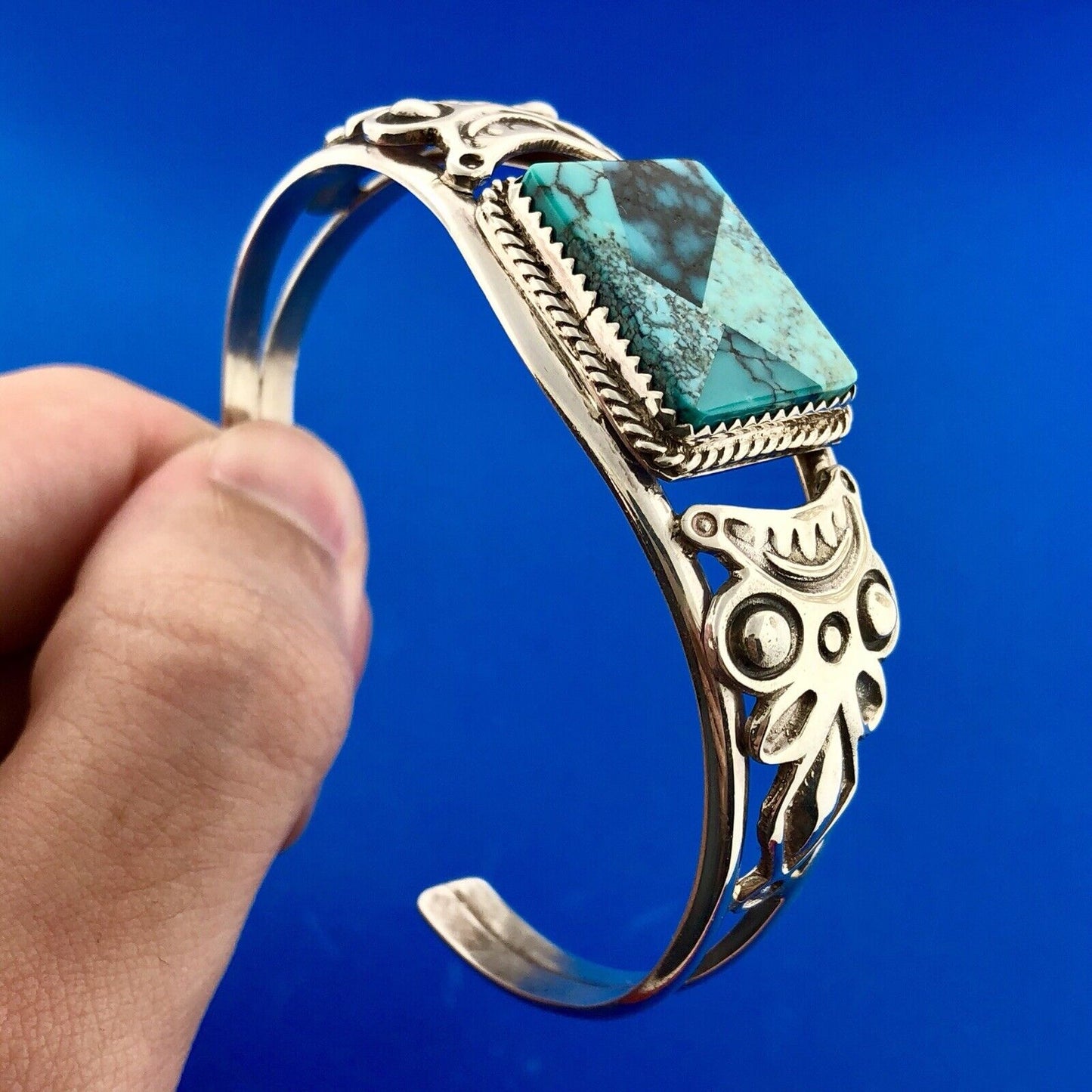 Vintage Benjamin Piaso Jr Navajo Sterling Silver Turquoise Mosaic Cuff Bracelet