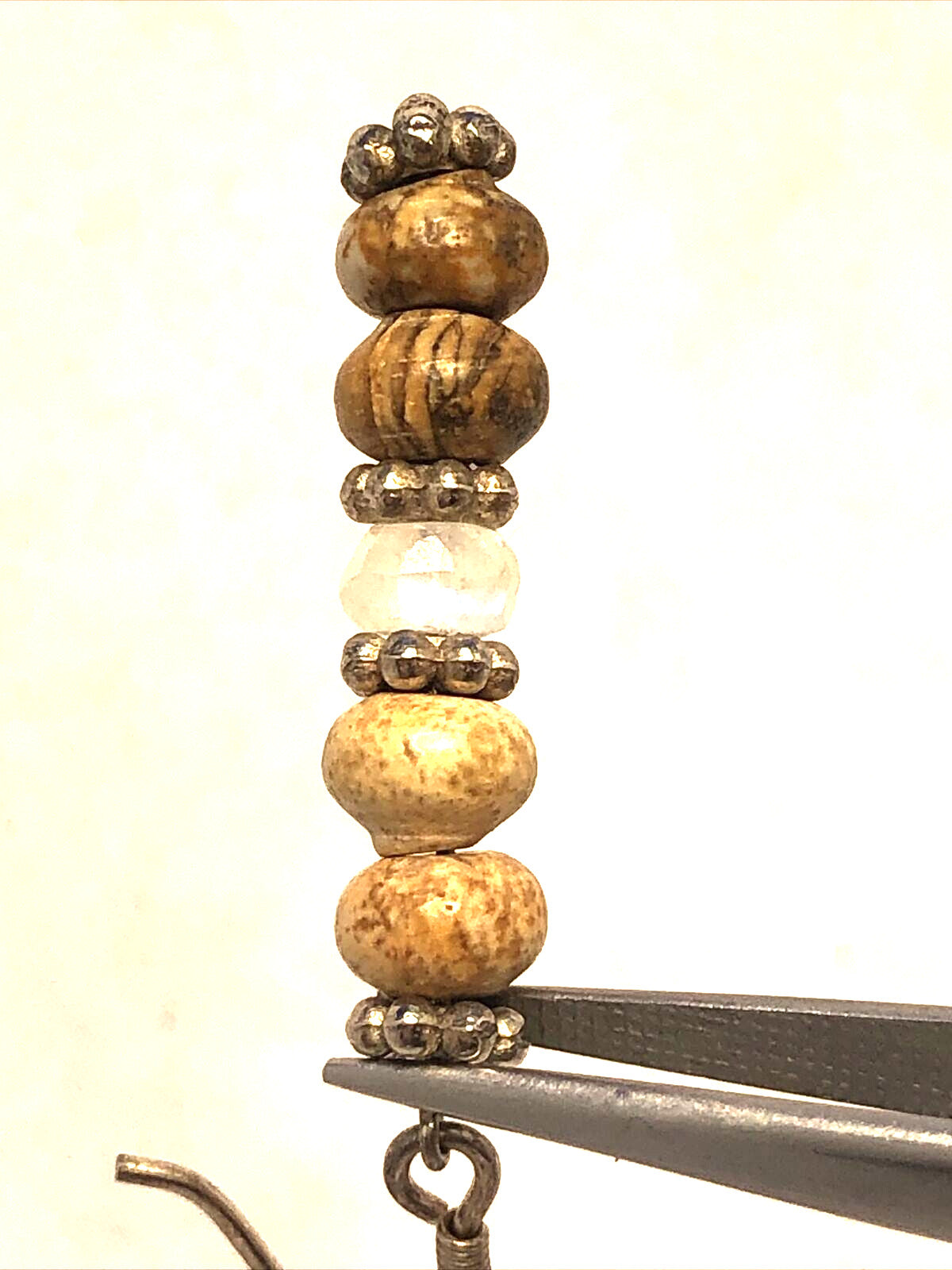 Sterling Silver 925 Moonstone Brown Jasper Beaded Natural Earthy Hook Earrings