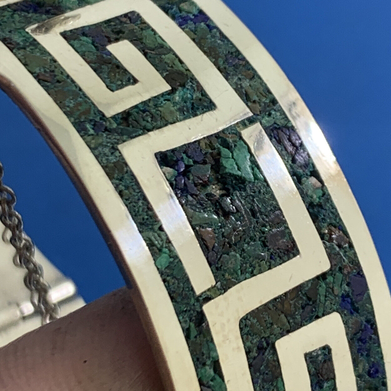 Taxco 925 Sterling Silver Mexico Turquoise Inlay Cuff Panel Bracelet