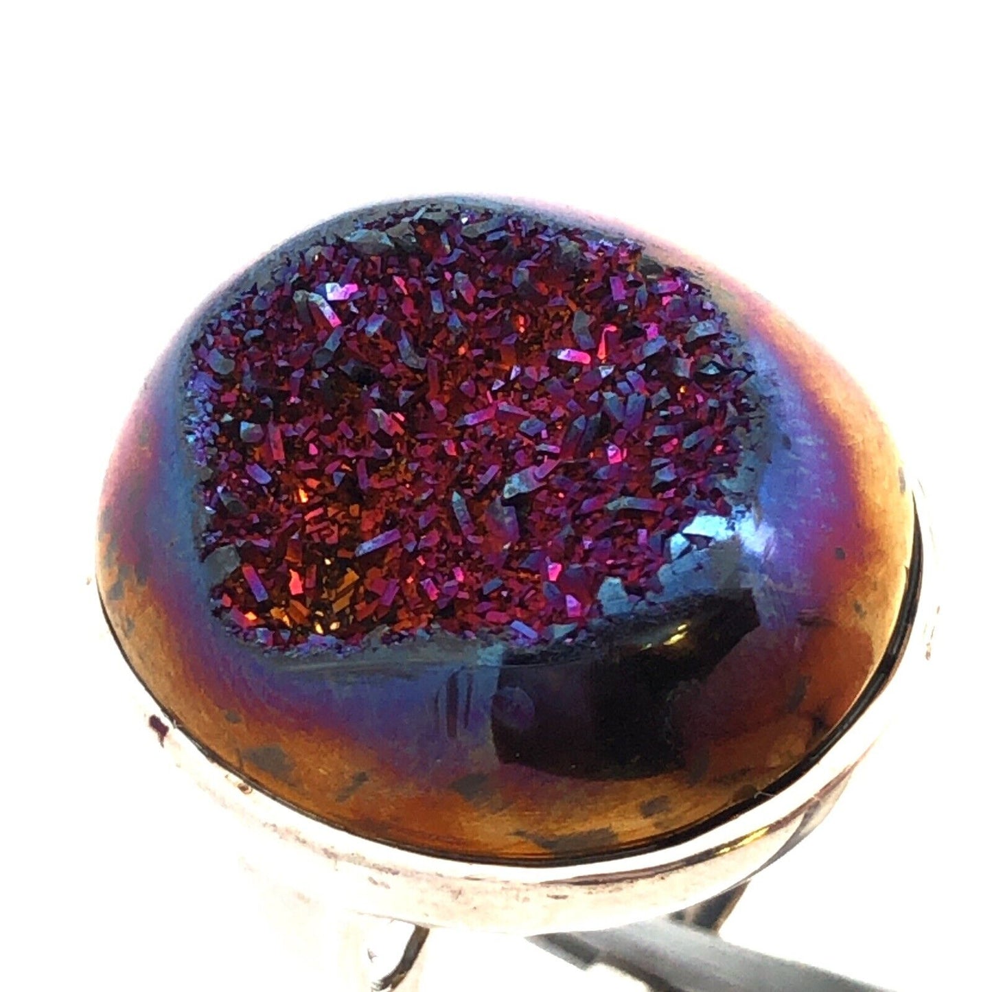 Designer 925 Sterling Silver Purple Druzy Quartz Statement Finger Size 9 Ring