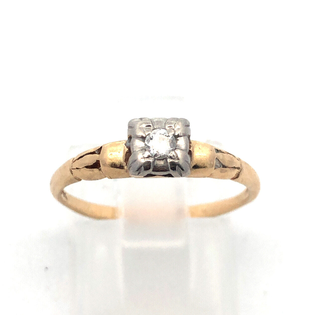Art Nouveau Art Deco King Cut 14K Yellow Gold Diamond Solitaire Engagement Ring