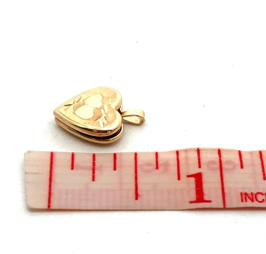 Designer PPC 14K Yellow Gold Heart Ribbon Bow Engraved Photo Locket Pendant