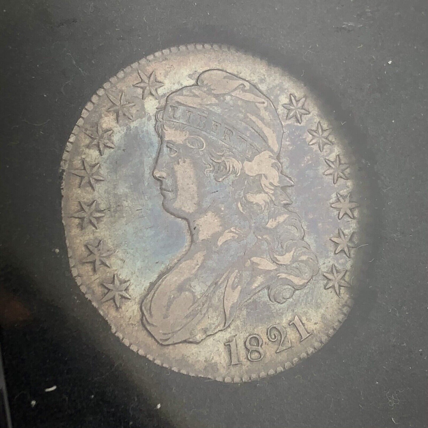 1821 Capped Bust Silver Half Dollar 50c Lettered Edge Ungraded XF Details Coin