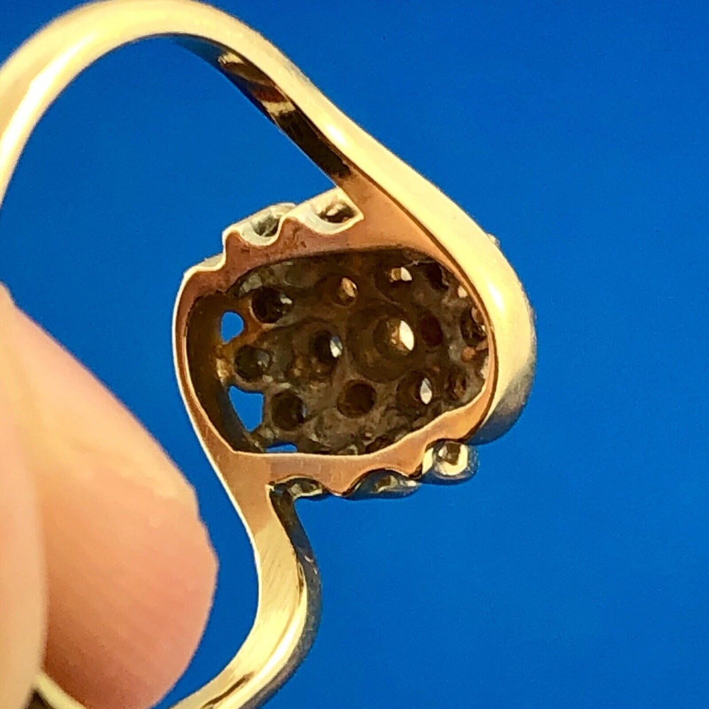 Retro 14K Yellow Gold Diamond Floral Cluster Bypass Engagement Bridal Ring