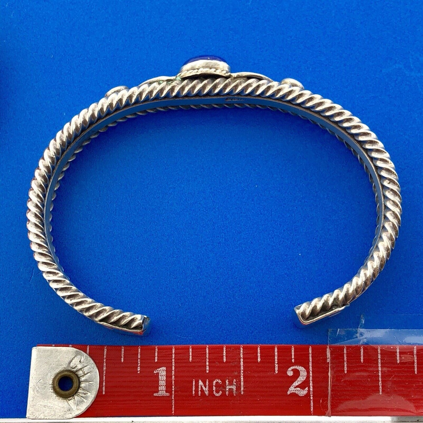 Exquisite Native American Artisan 925 Sterling Silver Lapis Lazuli Cuff Bracelet