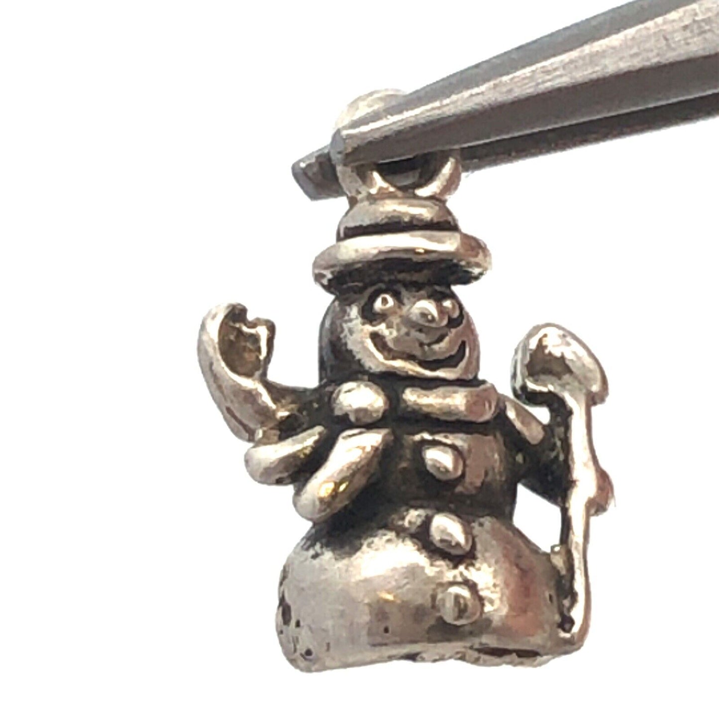 Vintage 925 Sterling Silver Snowman Christmas Holidays Dangle Charm