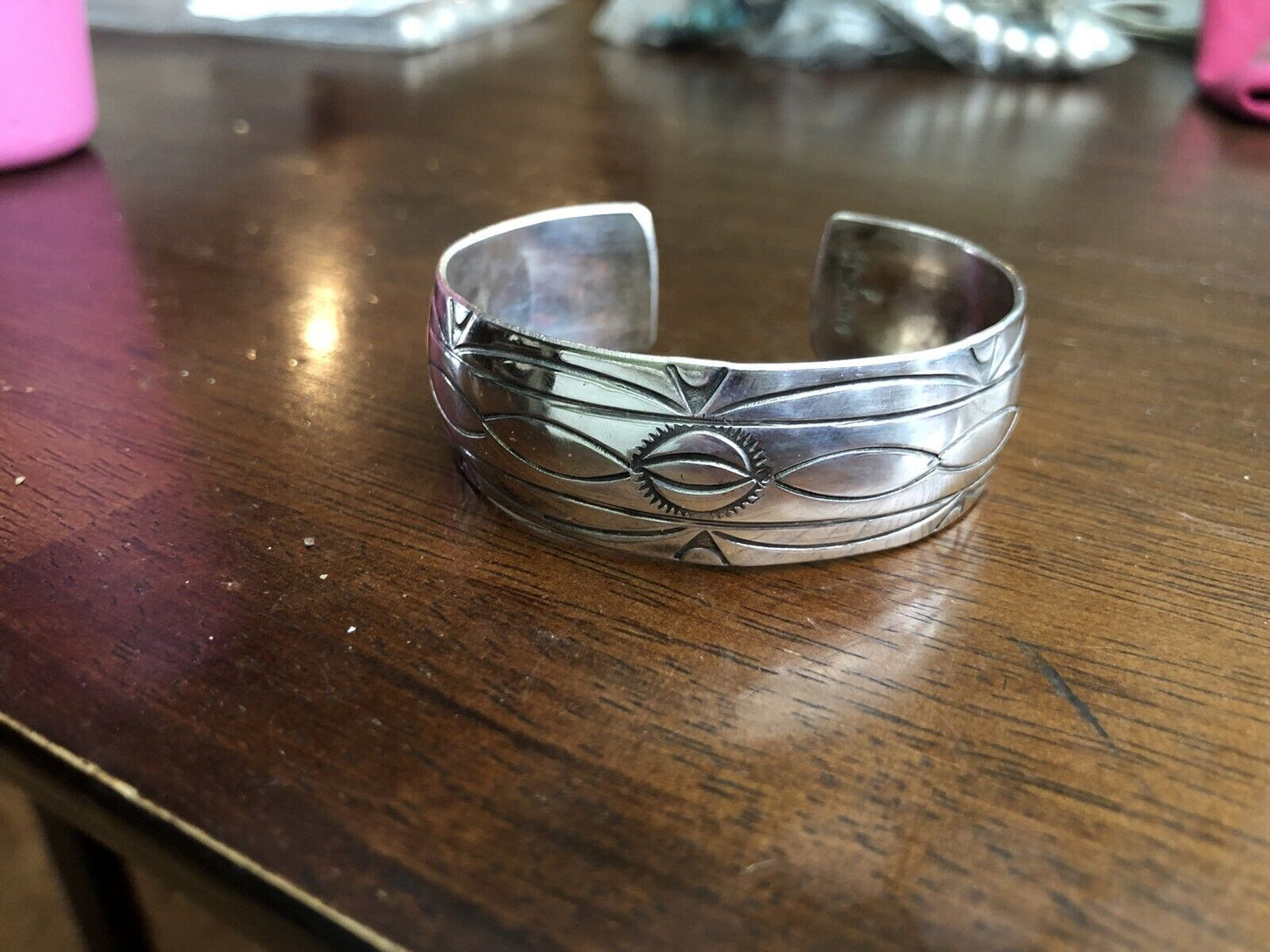 Vintage Navajo Fannie Platero 925 Sterling Silver Concho Style Cuff Bracelet