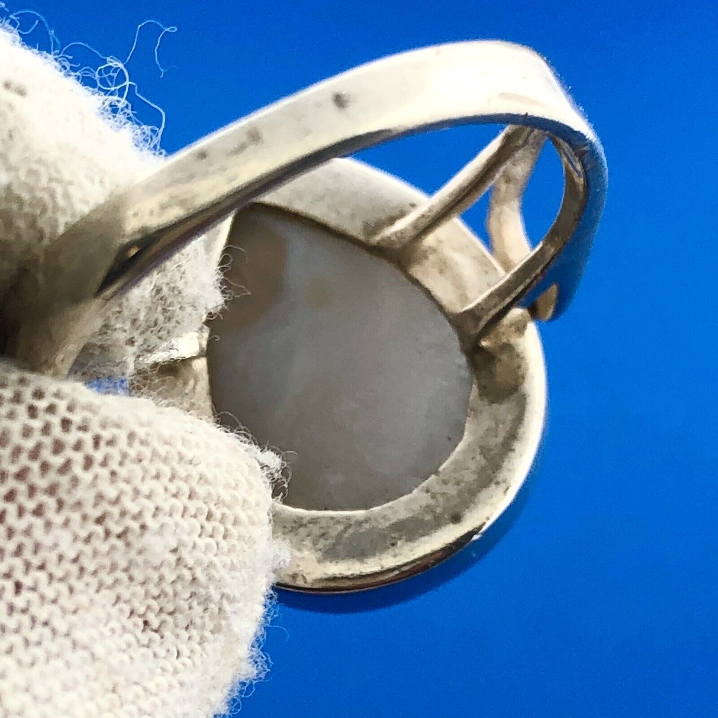 Retro 925 Sterling Silver Pear Cabochon Banded White Gray Agate Statement Ring