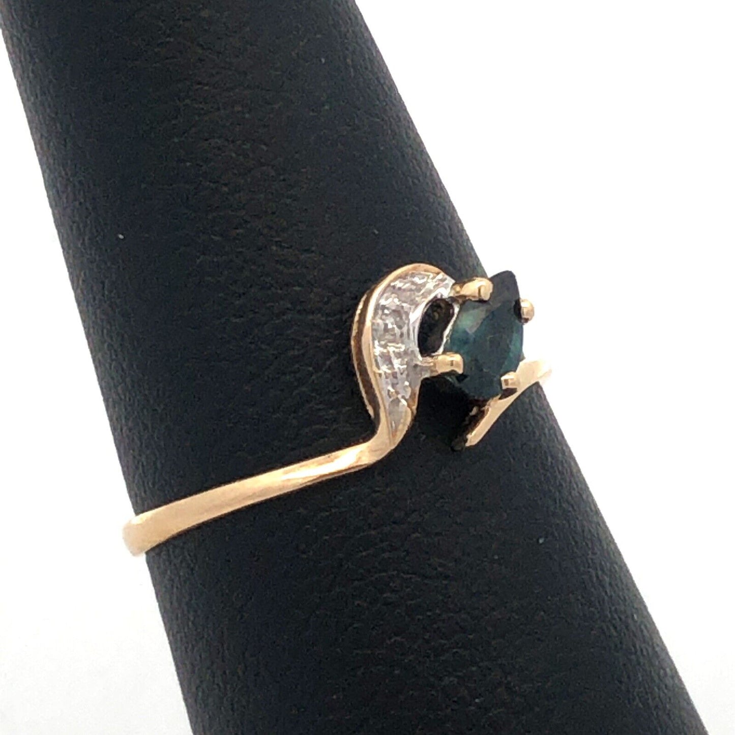 Designer PC 10K Yellow Gold Pear London Blue Topaz White Sapphire Stacking Ring
