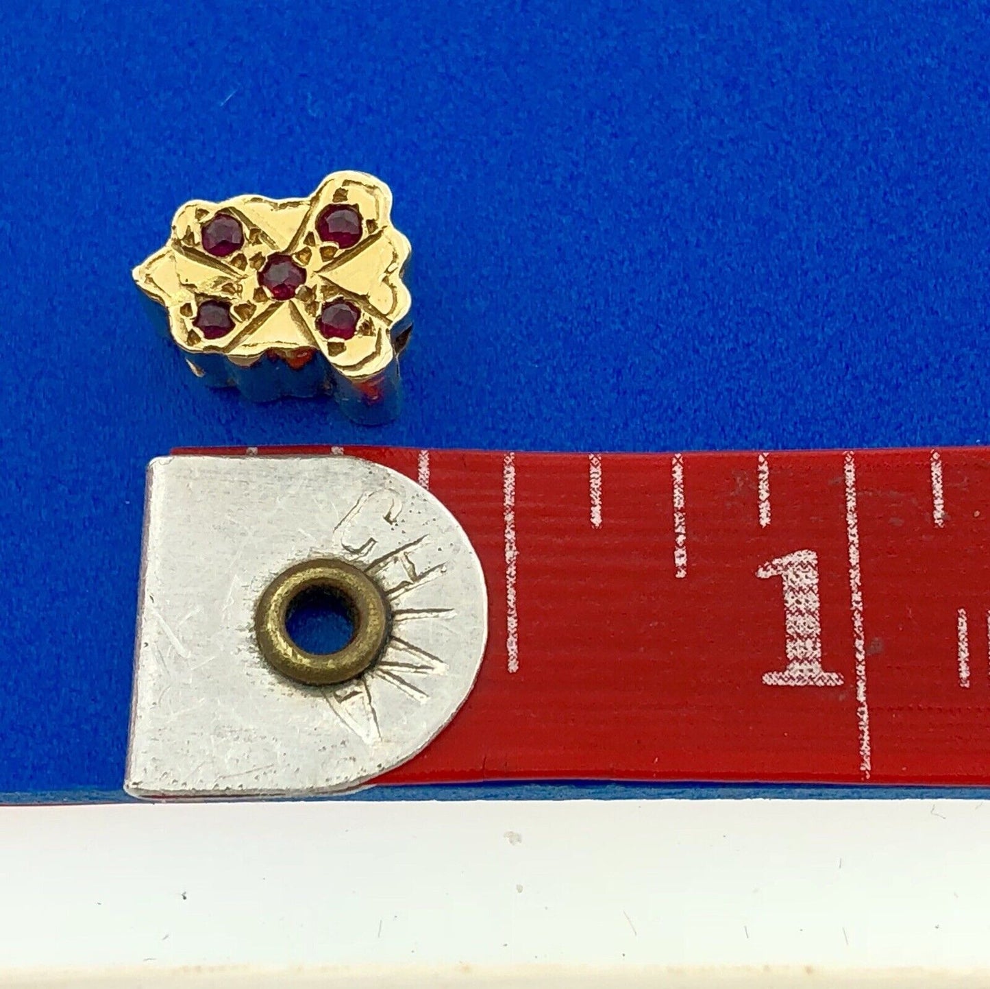 Designer 14K Yellow Gold 585 Ruby Bell Slide Bracelet Charm
