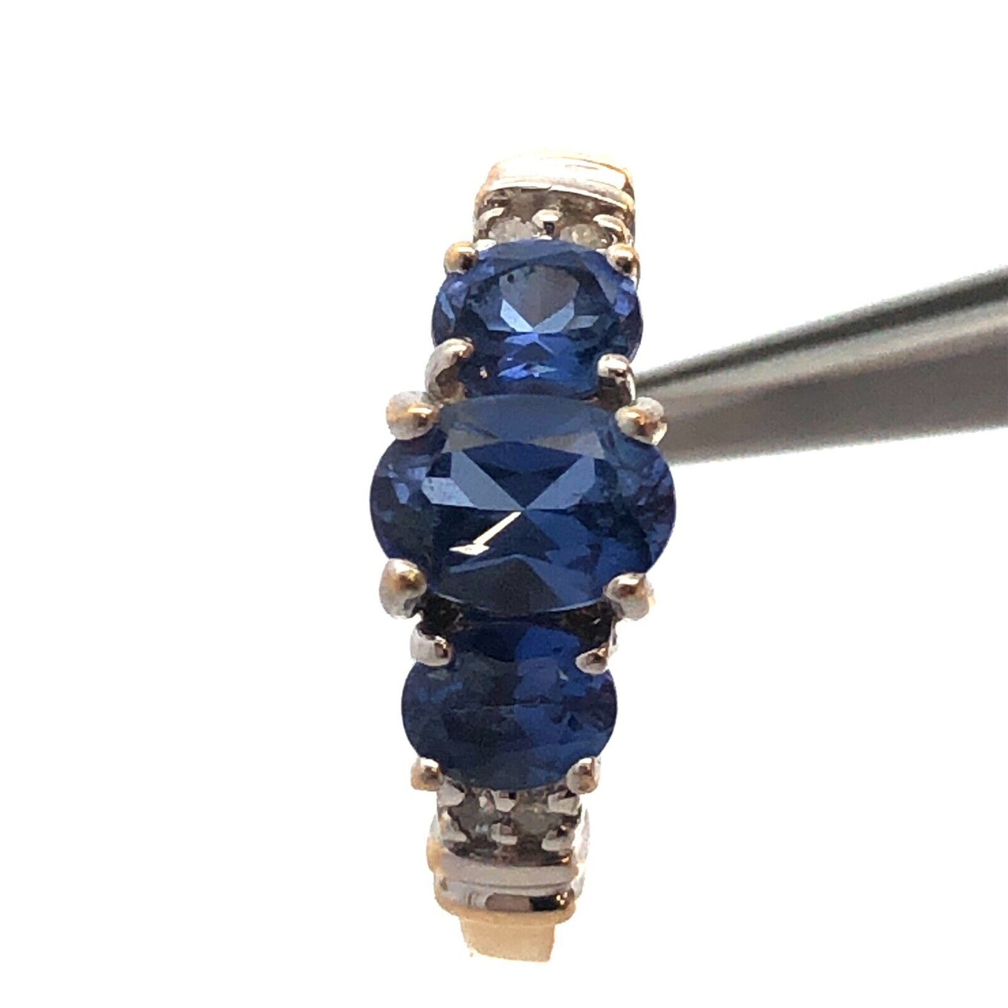 Designer JML 10K Yellow Gold Oval Tanzanite Trio Diamond Engagement Promise Ring