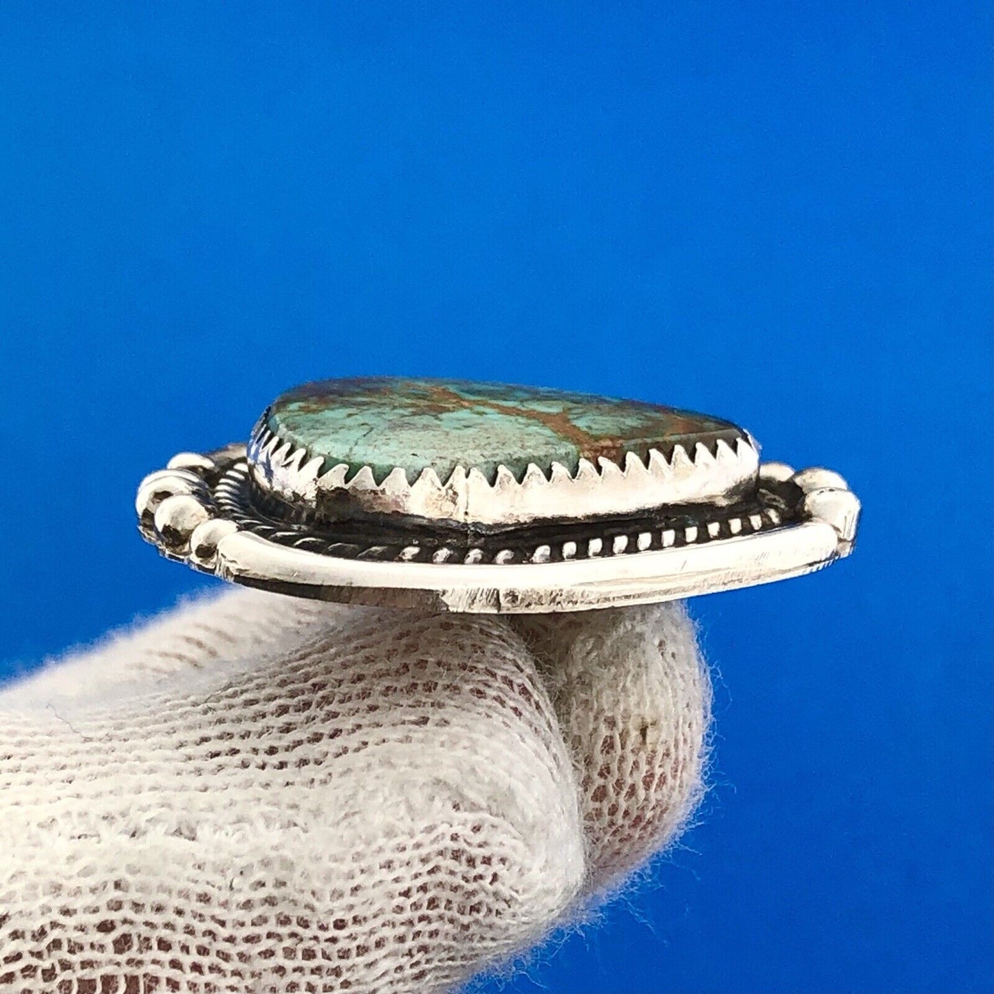 Native American Signed 925 Sterling Silver Turquoise Statement Stud Earrings