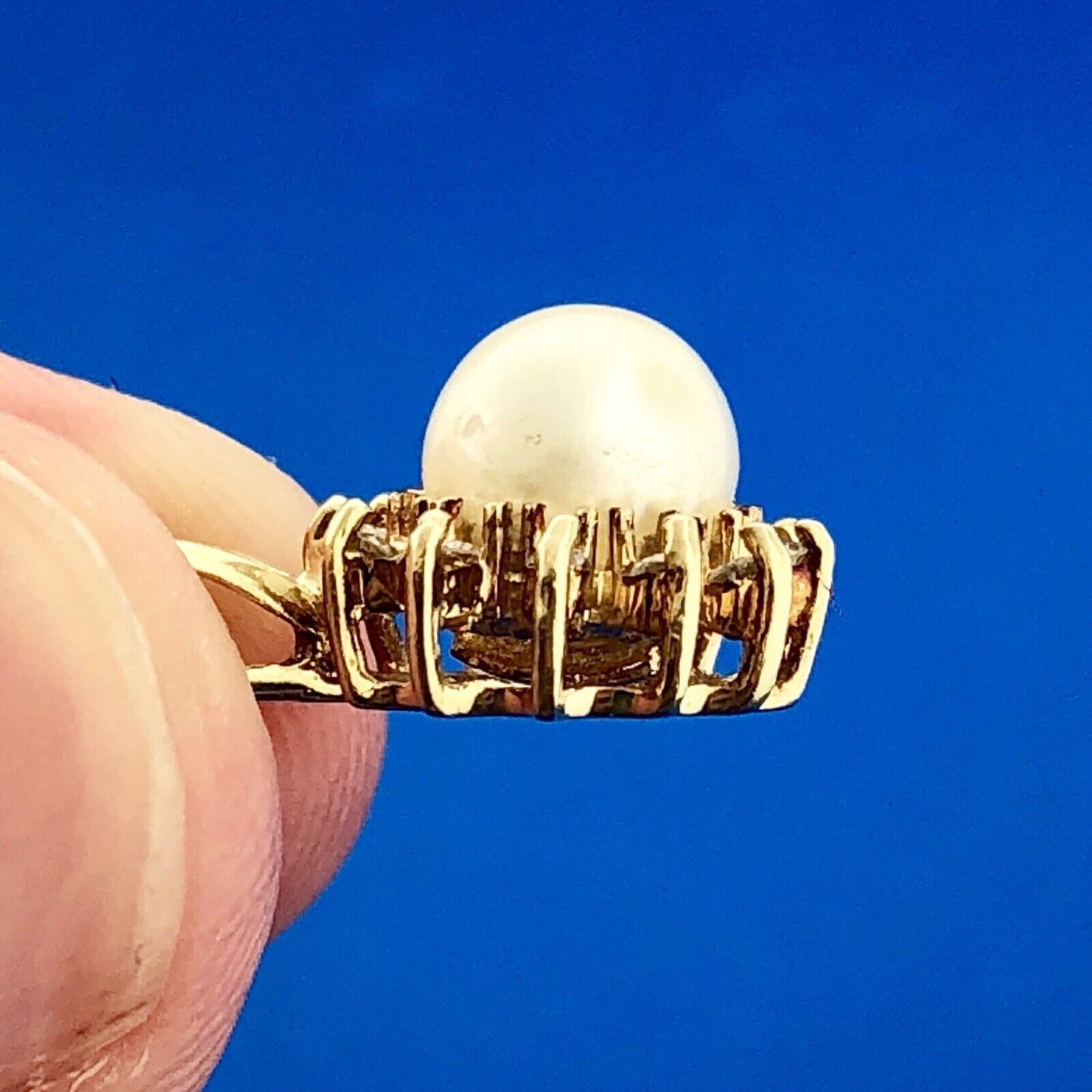 Designer 14K Yellow Gold Genuine Solitaire Pearl Diamond Wedding Bridal Pendant