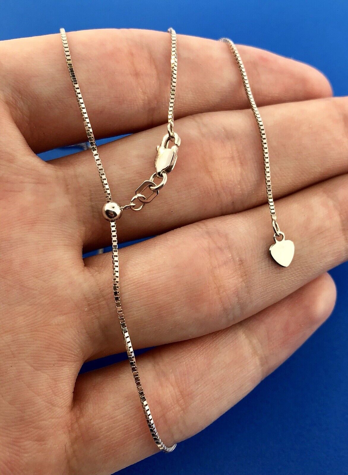 Designer RCI Turkey 14K White Gold Lariat Slide Style Box Chain Necklace