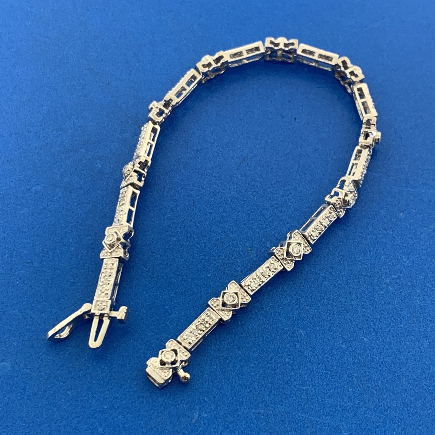 14K White Gold Diamond Panel Bar Link Tennis Bracelet