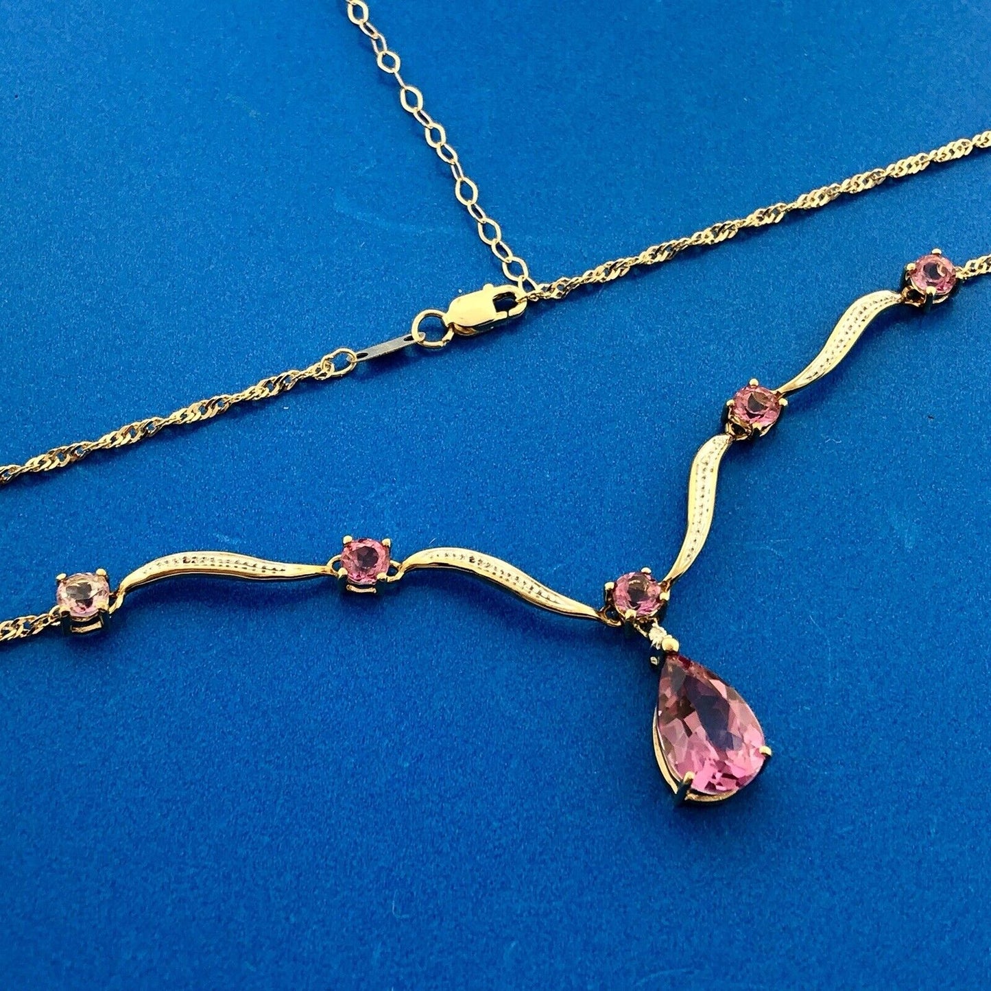 Designer AJ 14K Yellow White Gold Pink Sapphire Solitaire Diamond Necklace