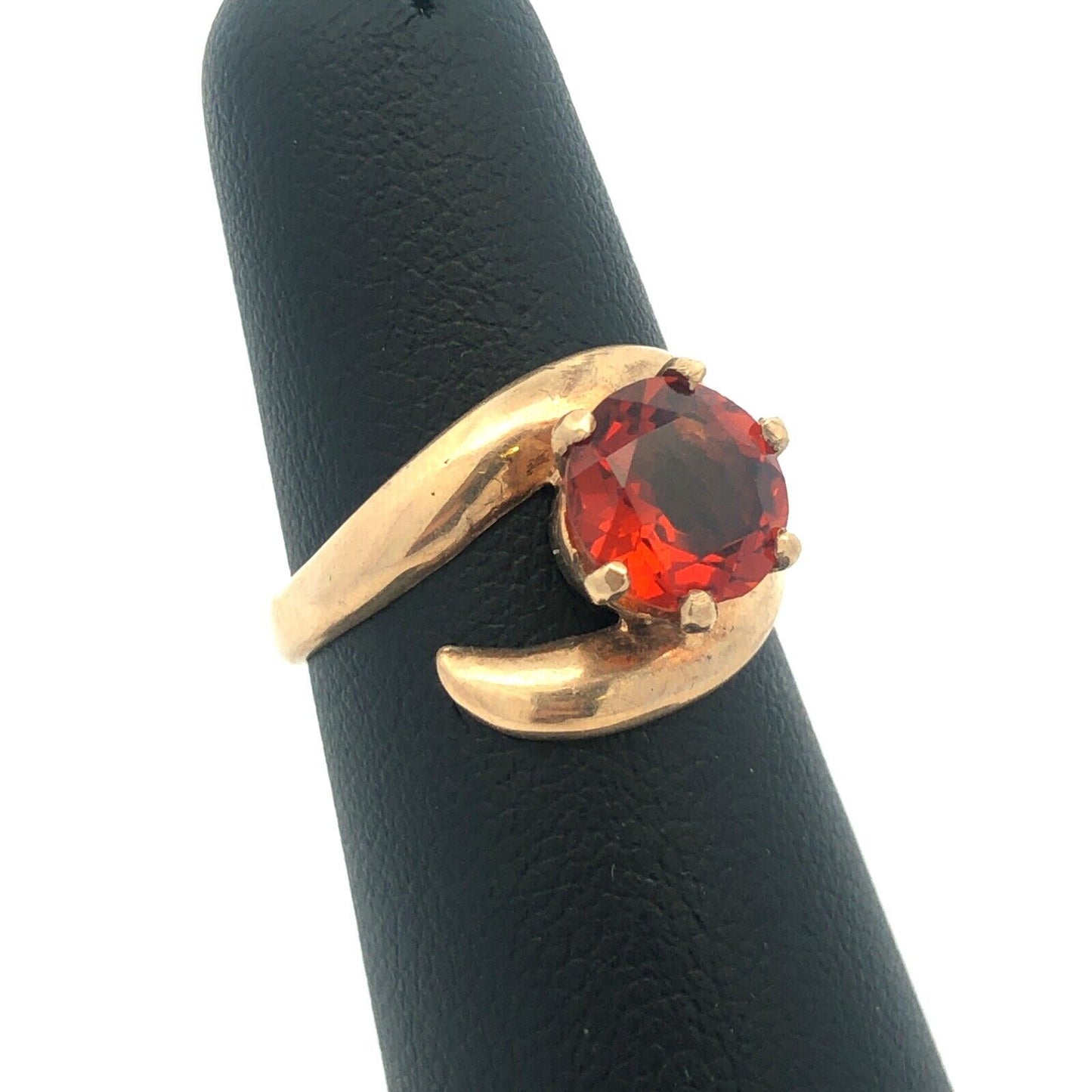 Modernist 10K Yellow Gold Orange Tourmaline Solitaire Statement Cocktail Ring