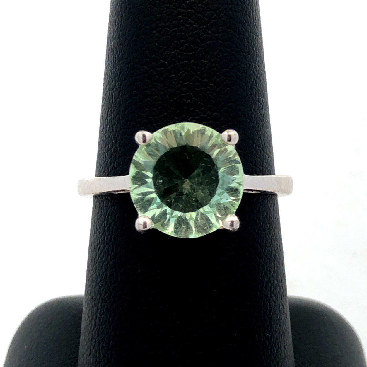 Designer TGGC 925 Sterling Silver Round Green Amethyst Solitaire Ring