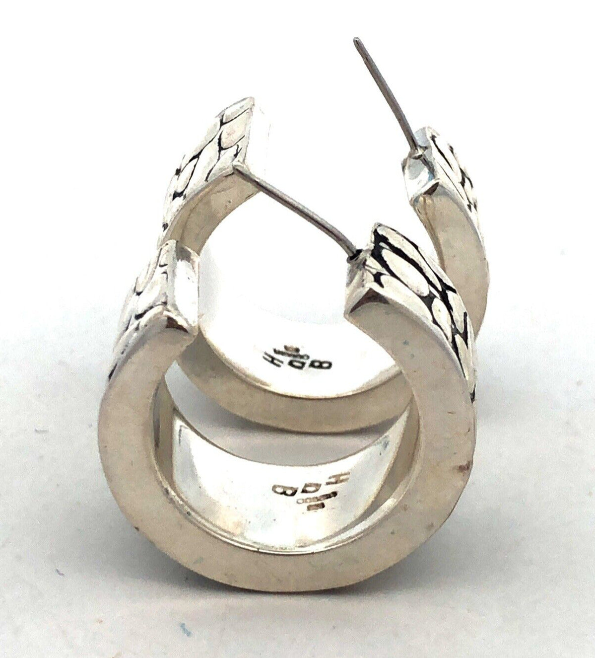 Designer HDB Mexico 925 Sterling Silver Pebbled Cobblestone Wide Hoop Earrings