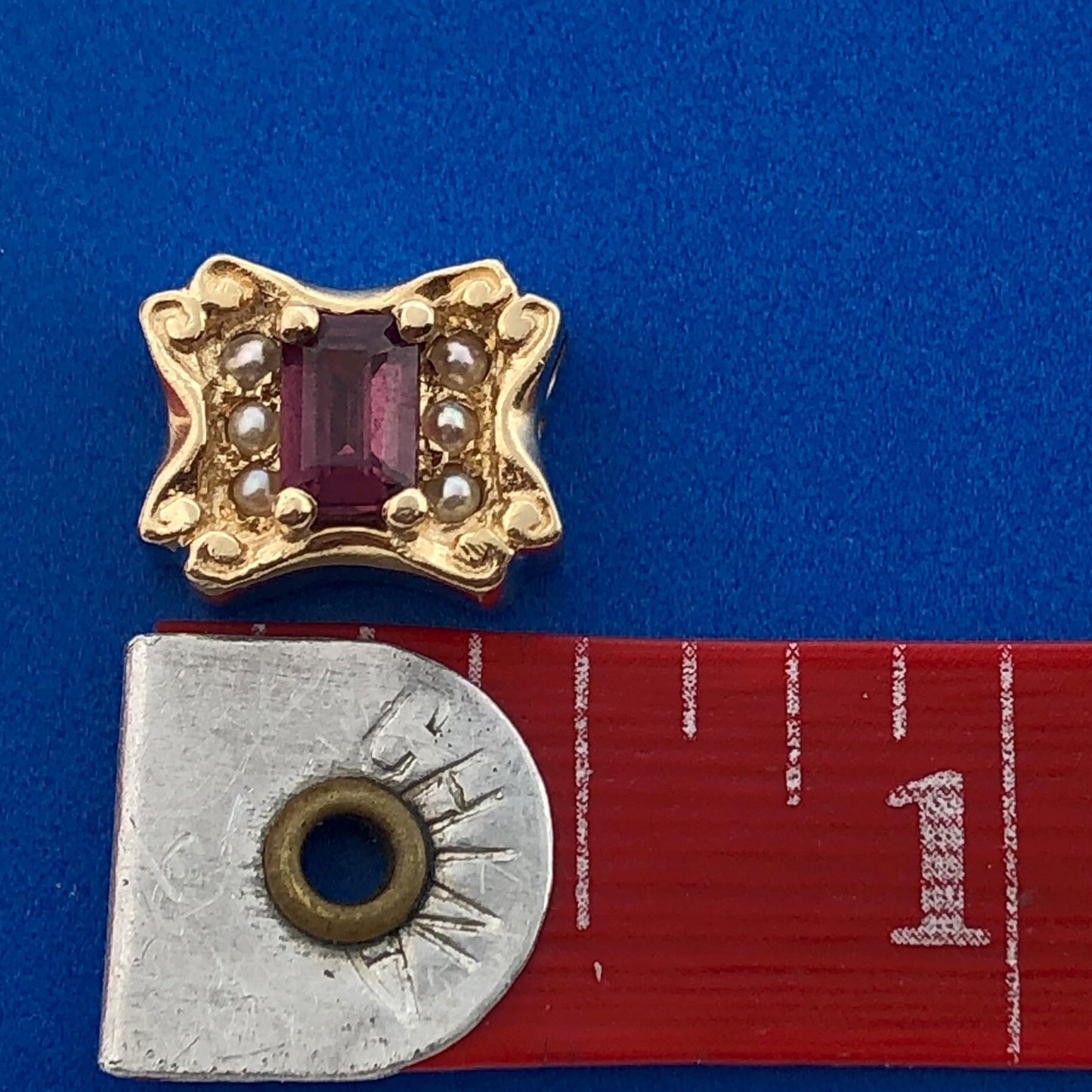 Designer GK 14k Yellow Gold Pearl Accented Tourmaline Rectangle Slide Charm