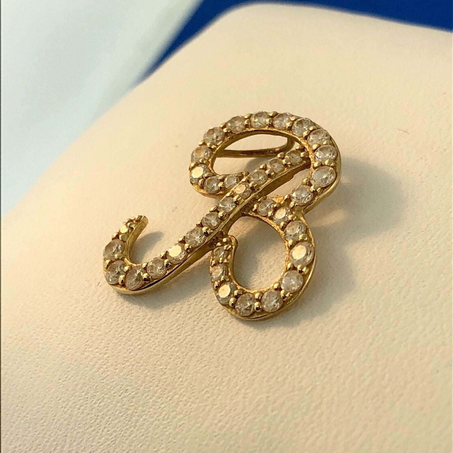 Designer 14K Yellow Gold Diamonique Cubic Zirconia Script B Monogram Pendant