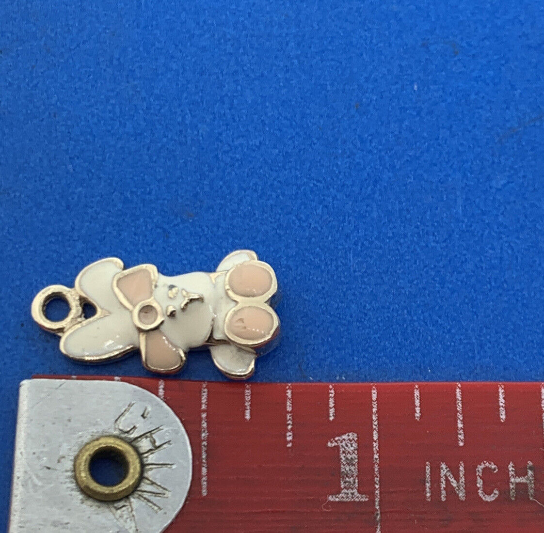 Vintage 10K Yellow Gold White and Pink Enamel Baby Girl Bunny Charm Pendant