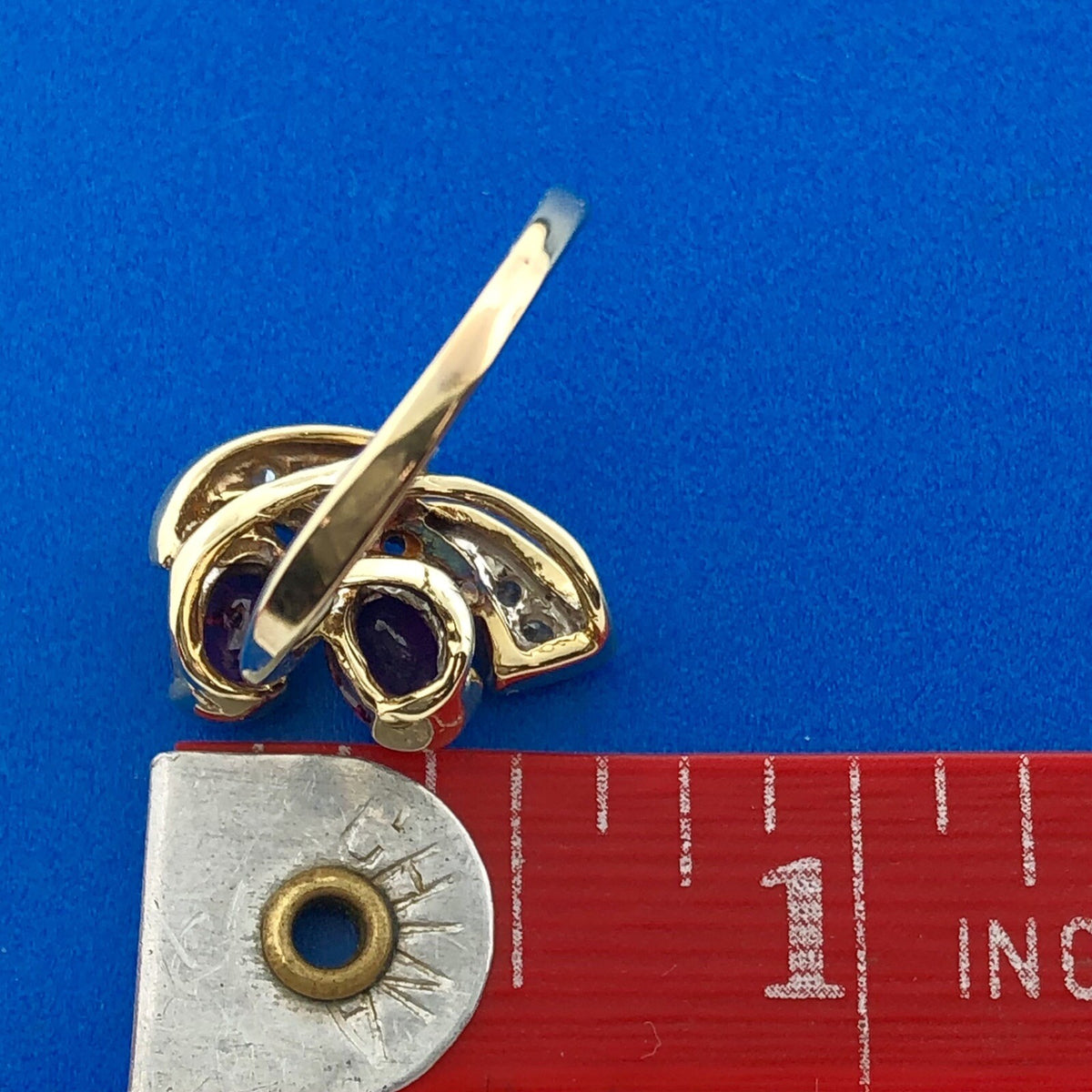 Estate 14K Yellow Gold Ruby Diamond Accented July Anniversary Free Form Ring