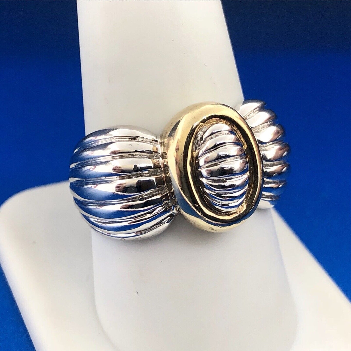 Vintage CNA Sterling Silver 925 Two Toned Modernist Ribbed Knot Cigar Band Ring