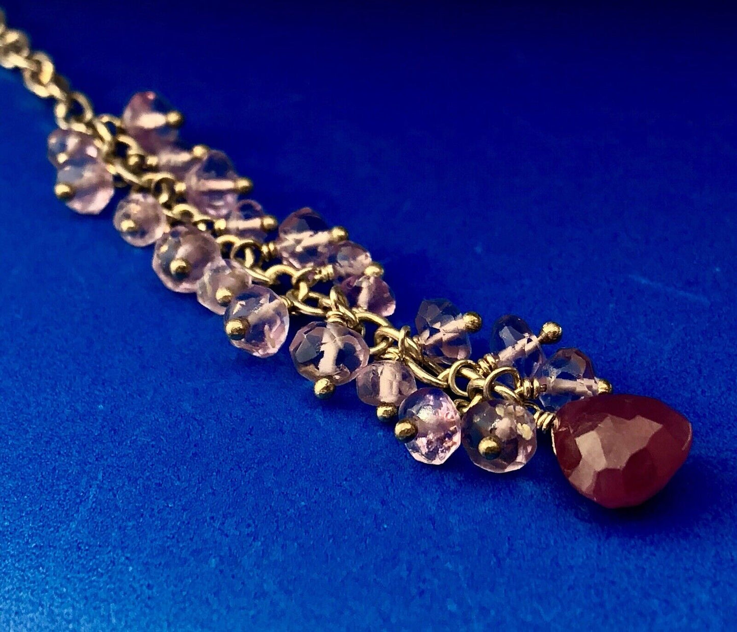 Charming Sterling Silver Ruby Amethyst Bead Heart Lariat Adjustable Necklace