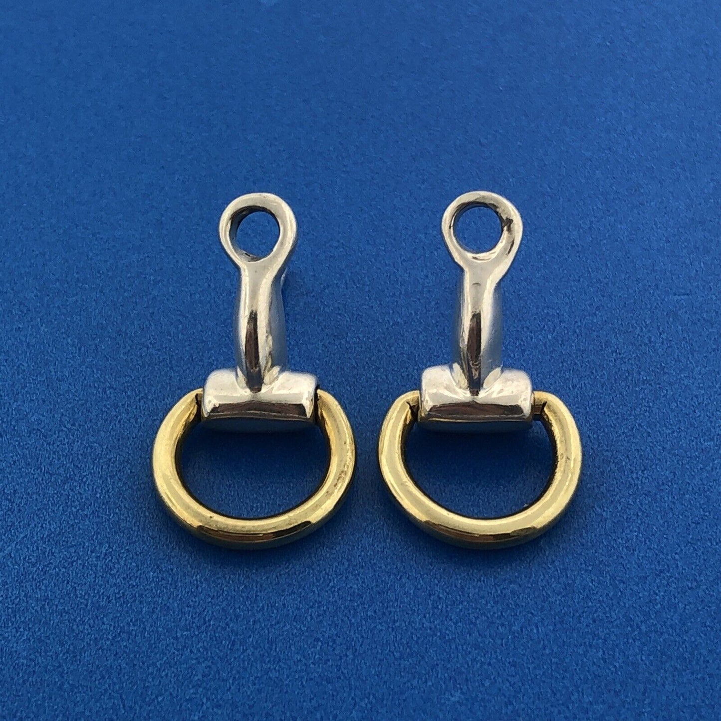 Equestrian 925 Sterling Silver Brass Ring Saddle Stirrups Dangle Stud Earrings