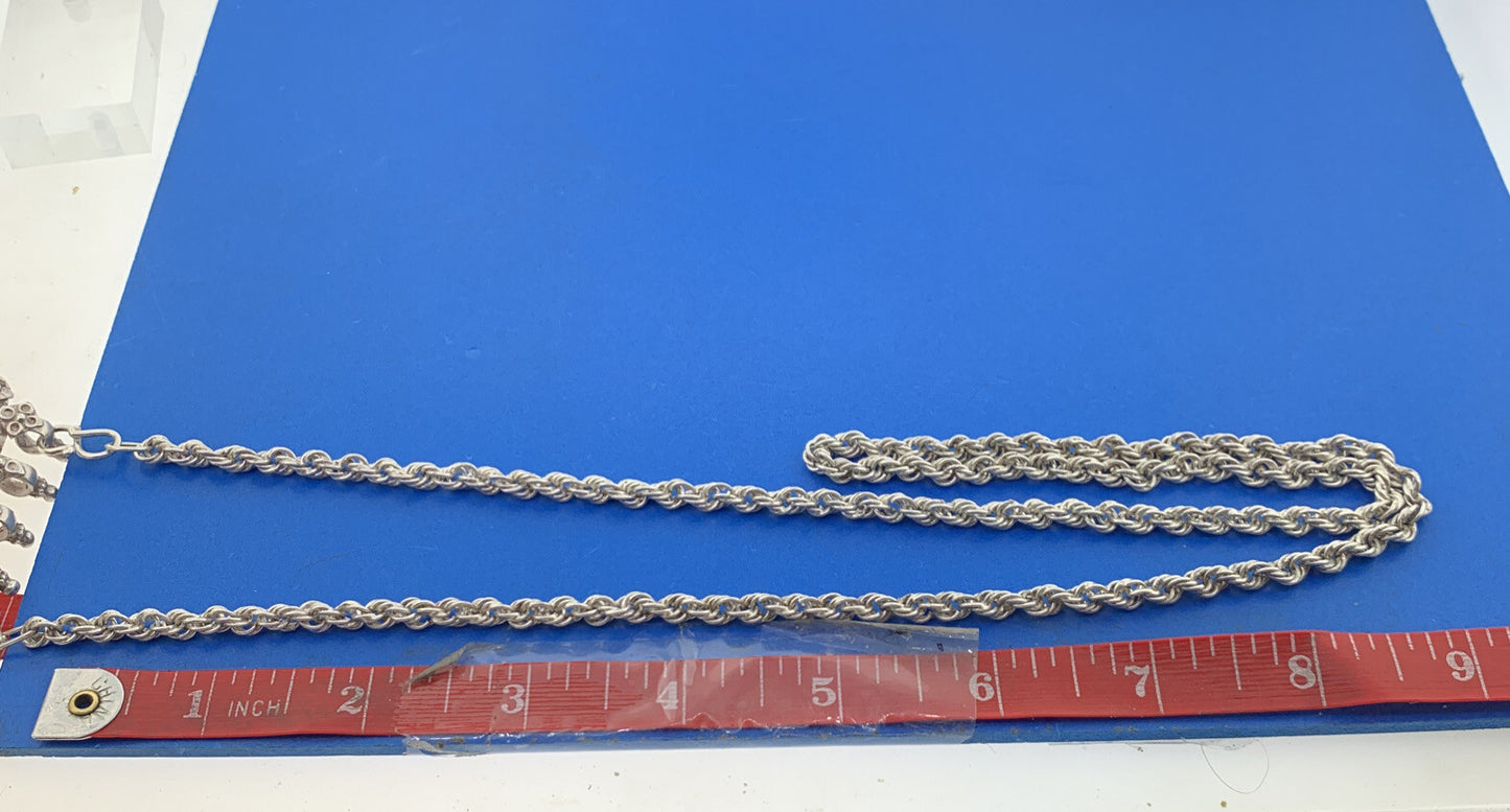 Vintage 925 Sterling Silver Artisan Floral Etched Pendant Statement Necklace