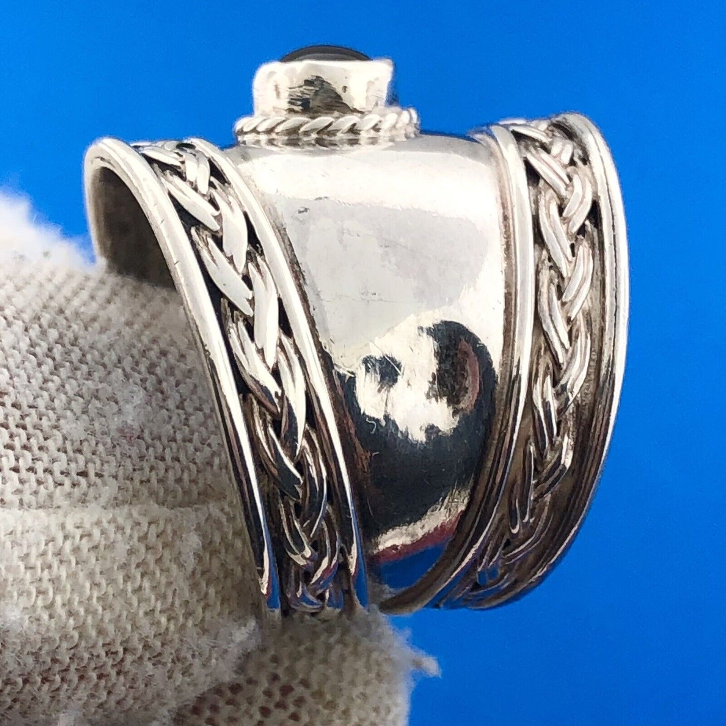 Vintage Estate Sterling Silver 925 Cabochon Onyx Cigar Statement Ring Size 8