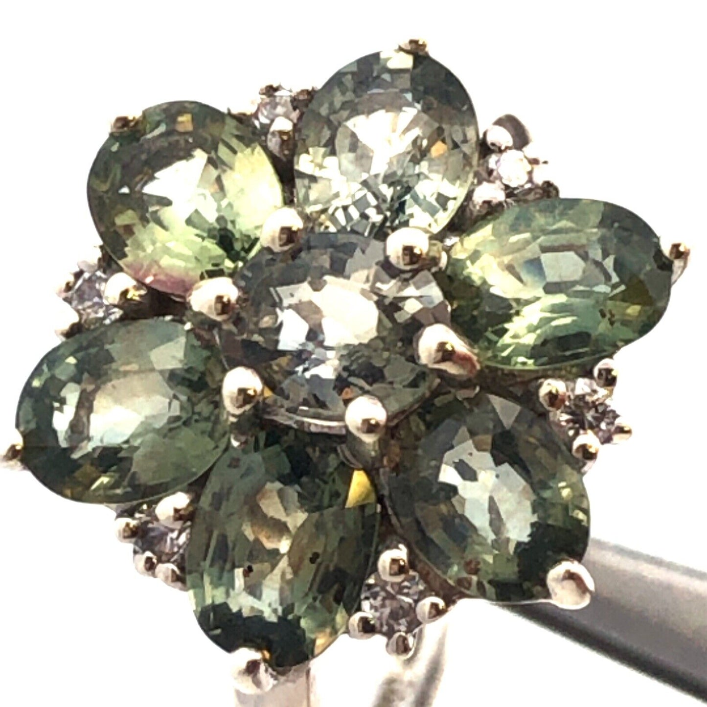 Designer TGGC 10K White Gold Oval Green Topaz Round Diamond Accent Cocktail Ring