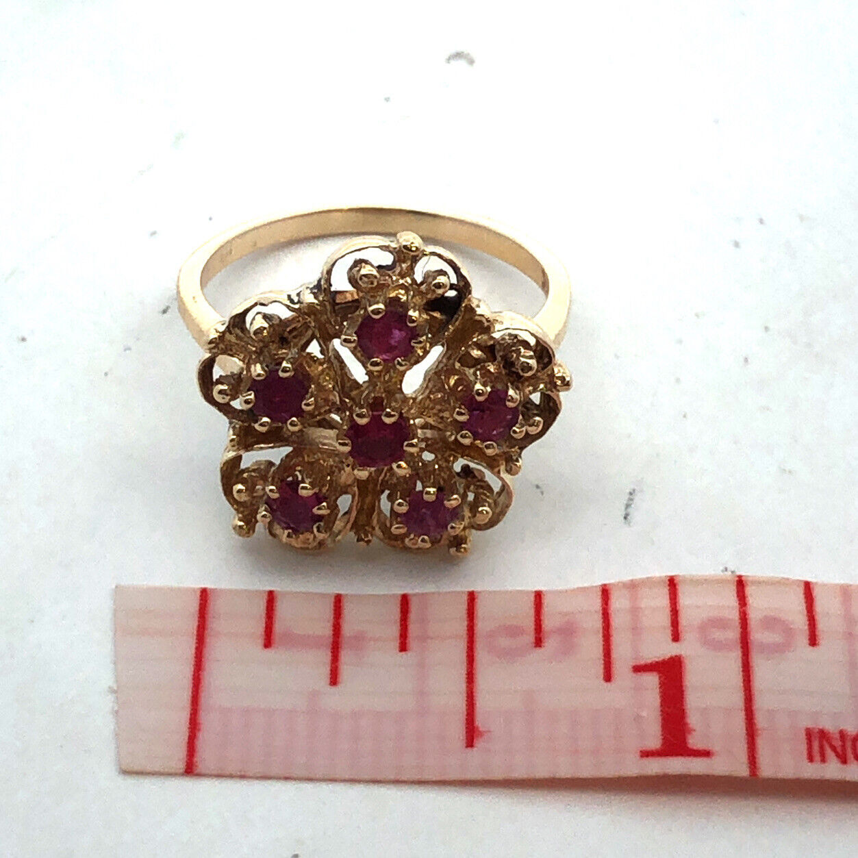 Designer 14K Yellow Gold Pink Tourmaline Flower Cluster Statement Cocktail Ring