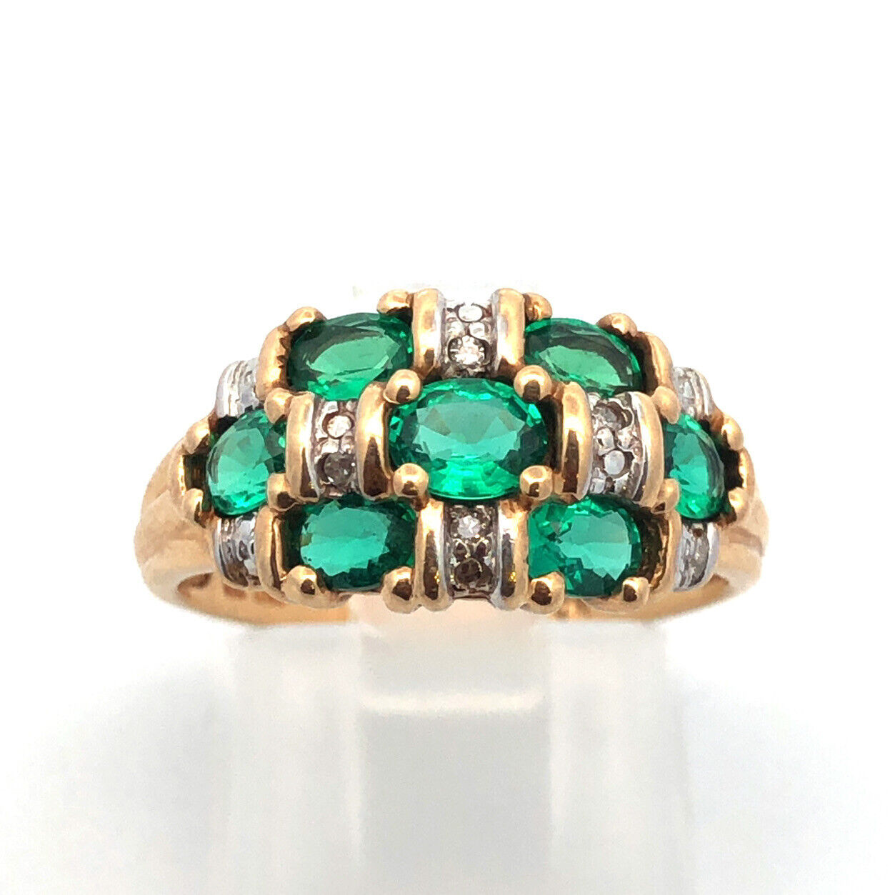 Designer 14K Yellow Gold Oval Emerald Diamond Accented Dome Cocktail Ring