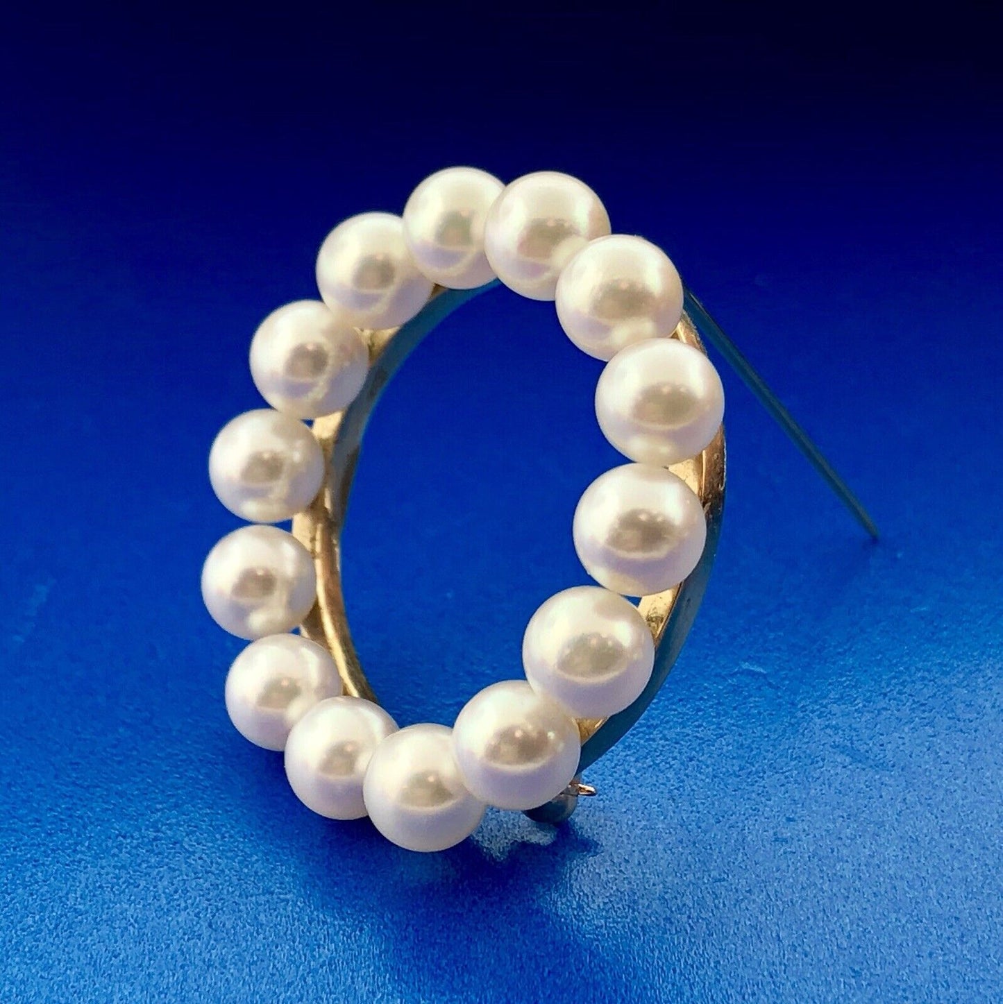 Vintage 14K Yellow Gold 6 MM Pearl Wreath Pin Brooch Pendant