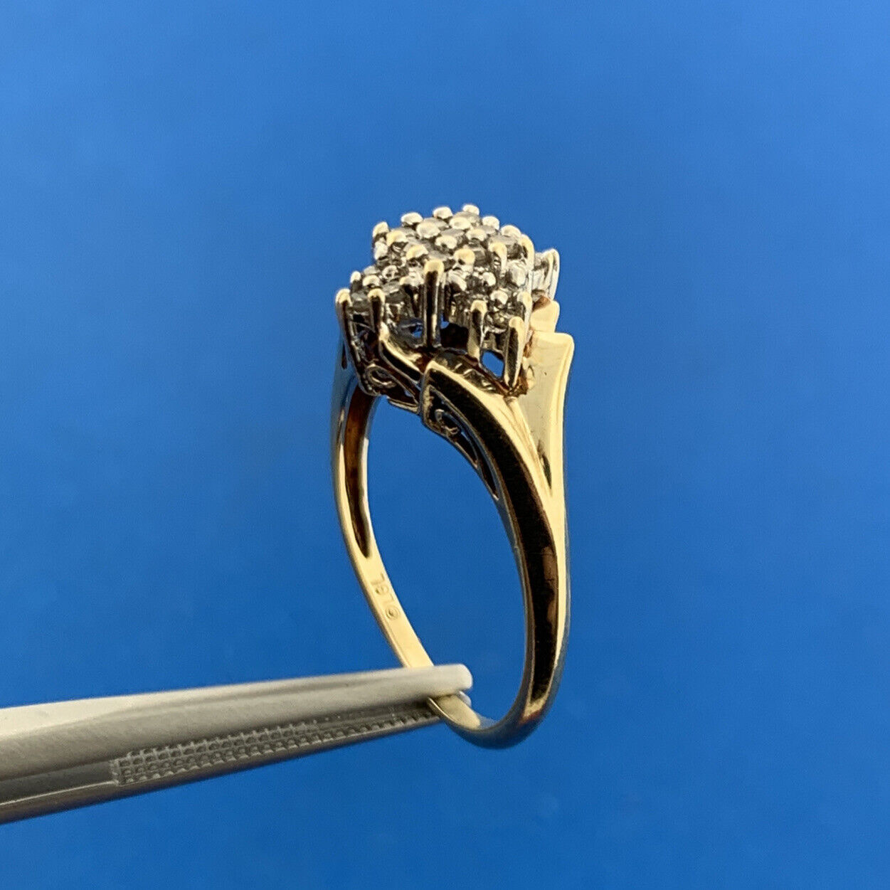 Designer LGL 10k Yellow Gold Round Cut Diamond Star Cluster Ring Size 7.25